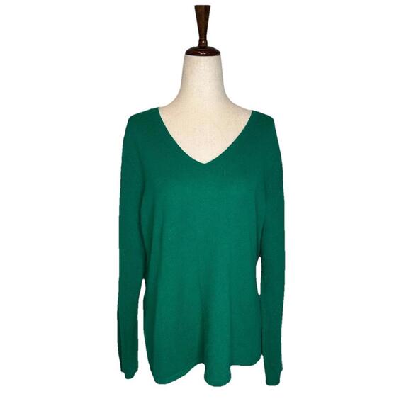 Ann Taylor Sweaters - Ann Taylor Cashmere Sweater Womens XL V Neck Soft Jewel Green Pullover Old Money